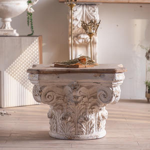 Mesa de Centro de Estilo Retro Francés, Columna Romana con Flores Talladas, Mesa de Té para Recepción de Hotel o Casa de Huéspedes - Product Image 1