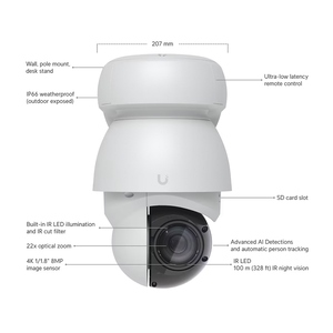 กล้อง Ubiquiti UVC-G4-PTZ 4K ซูมออปติคอล 22 เท่า, ระบบตรวจจับ AI, PoE++, IP66, กล้อง UBNT Ubiquiti G4 PTZ รุ่น W1281 - Product Image 3