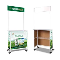 Chariot publicitaire moderne et écologique en acier inoxydable, pliable, pour supermarché, présentoir mobile, table de dégustation en verre