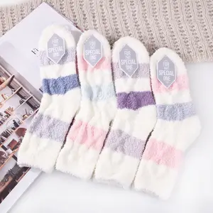 Calcetines de invierno personalizados para mujer, medias suaves a rayas, de lana, Coral, 2021