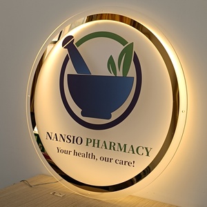 Factory Price Custom Illuminated Acrylic LED Round Golden Mirror Acrylic Electronic Signs for Hair Salon & Spa Business - Product Image 4