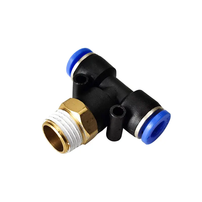 PB4 6 8 10 12mm Tee BSPT 1/8 1/4 1/2 Male 3 Way Tube Quick Connector Push Pipe Plastic Air Hose One Touch Pneumatic Fittings