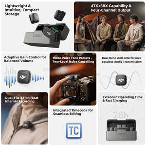 ไมโครโฟน DJI <span class=keywords><strong>Mic</strong></span> 3 รุ่นดั้งเดิม (2 TX + 1 RX + กล่องชาร์จ) 4TX + 8RX & การบันทึกภายในแบบ 32 บิต ฟลอต 4 ช่องสัญญาณ รองรับการบันทึกแบบ Dual-File - Product Image 6
