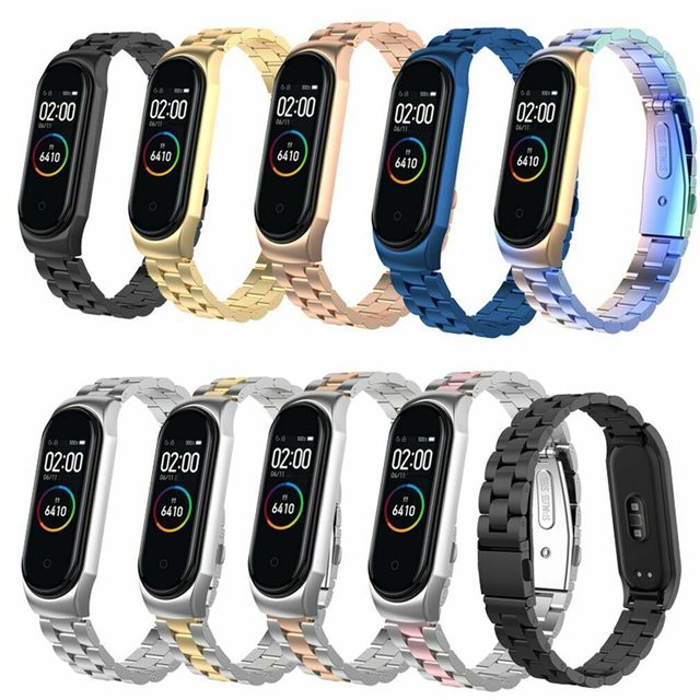 Smart Wrist Watch Bands Three Beads Strap for Xiaomi Mi Band 6 5 Metal Stainless Steel Watchband with Frame for Mi Band 3 4