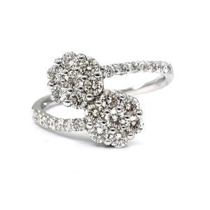 Bagues de mariage classiques en or blanc massif 18 carats avec diamants véritables, sertissage pavé double grappe, design superbe pour femme, idéales pour les fêtes - Vente en gros - Product Image 1