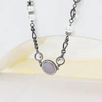 Black Necklace Bead Classic Black Nickel Plated Geometric Pearl Necklace Sweater Chain Bead Necklace