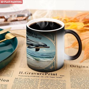Magic Mug Frosted Black 11oz <b>Ceramic</b> Heat Sensitive Color Changing <b>Cup</b> With Dolphin Art Design - Product Image 5
