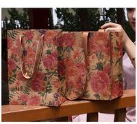Sac cadeau en papier kraft imprimé offset de haute qualité, motif floral vintage rose, ruban personnalisable, sac fourre-tout, artisanat de bougies