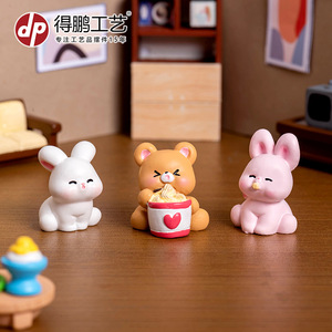 Figurines d'animaux de dessin animé miniatures en résine, décorations pour maison de poupée, ornements de bureau, ensemble de lapins, canards, ours et cochons mignons - Product Image 4