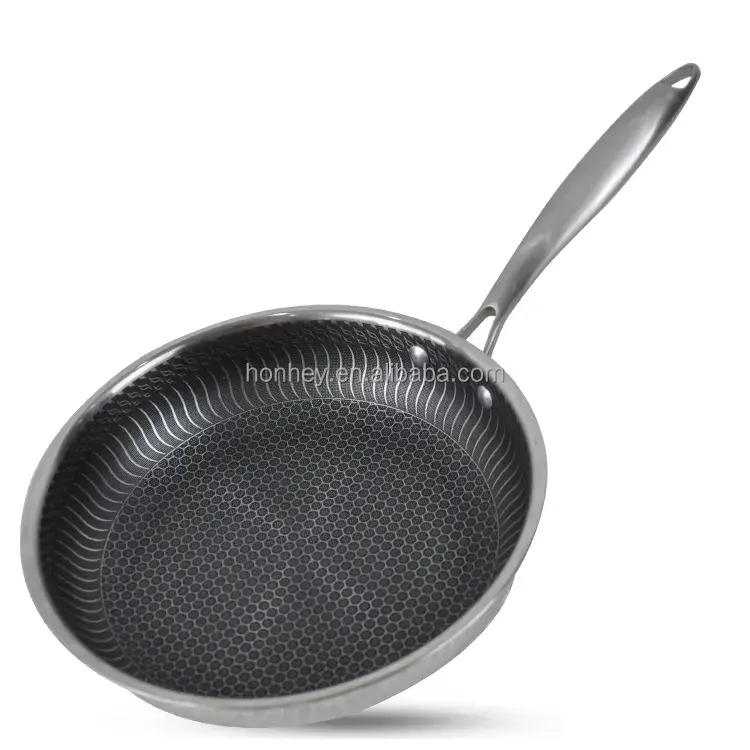 Customized SS 316 Stainless Steel 3 layers Tri-ply Non-stick Honeycomb induction bottom frying pan