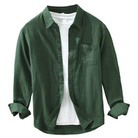Chemise décontractée en coton et lin pour homme, style chinois, avec col mandarin et perles, manches longues, ample et respirante, pour le printemps/automne