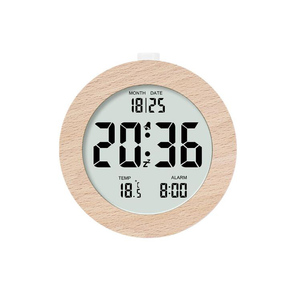 Horloge murale LED en bois avec logo personnalisé, fonction snooze, bouton de retour, numérique, 12/24 heures, intelligente, changement de couleur, décoration de chambre, bureau, maison, cadeau - Product Image 1
