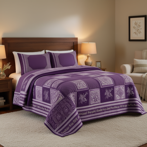 Ensemble de couette réversible DB, taille King Cal King, patchwork violet brodé, couvre-lit doux et respirant, style classique - Product Image 2