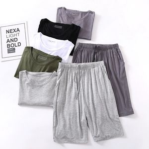 Conjunto de <span class=keywords><strong>Pijama</strong></span> de Verano para <span class=keywords><strong>Hombre</strong></span>, Modal, Cuello Redondo, Manga Corta, Pantalones Cortos, Holgado, Informal, Talla Grande, Ropa de Dormir para el Hogar - Product Image 2