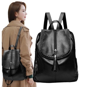 Wholesale All New Cheap Custom Logo Bag with Tassel Black Fashion College Bags Leather Backpack for Women School Bag - Product Image 5