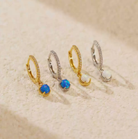 Boucles d'oreilles pendantes tendance en opale bleue, en argent sterling 925 plaqué or, avec mini-boucles d'oreilles clous en opale, pour femme, bijoux raffinés