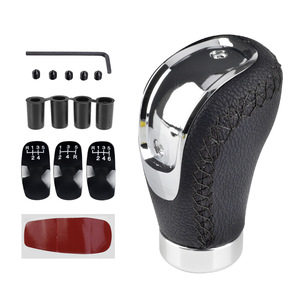 Pommeau de levier de vitesse universel pour voiture, cuir noir chromé, 5 ou 6 vitesses, design ergonomique - Product Image 1
