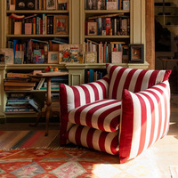 Fauteuil d'appoint nordique moderne en tissu rayé avec structure en bois massif pour salon, chambre, appartement, salle à manger, rembourrage de haute qualité, lecture