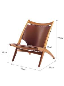 Poltrona Nordica in Pelle con Seduta Singola e Struttura in Legno Massello per Sala da Pranzo, Esterni, Camera da Letto, Hotel, Cucina, Soggiorno - Product Image 4