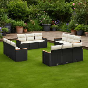 Black And Cream Garden <b>Sofa</b> <b>Set</b> With Cushions Outdoor Furniture UV Resistant PE Rattan Contemporary Design Waterproof - Product Image 2
