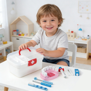Jeu de rôle en bois pour dentiste, les enfants se font passer pour des médecins et examinent les dents, ensemble de jeu - Product Image 1