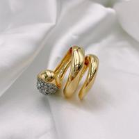 Moderner 18K Vergoldeter Wickelring für Frauen Überkreuzter Breiter Bandring Zweifarbiger Kristall-Statement-Ring Minimalistischer Modeschmuck
