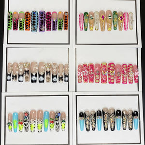 Diseño de salón Y2K estilo francés <span class=keywords><strong>uñas</strong></span> postizas arte Artificial completamente decorado lujo acrílico hecho a mano Prensa en <span class=keywords><strong>uñas</strong></span> con herramientas de pegamento - Product Image 1