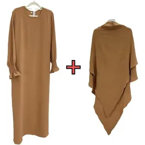 Robe de prière pour femmes, vêtement musulman du Ramadan, Abaya Dubaï, Islam, Jilbeb, ensemble 2 pièces, foulard Khimar superposé, hijab et robe longue OEM - Product Image 1
