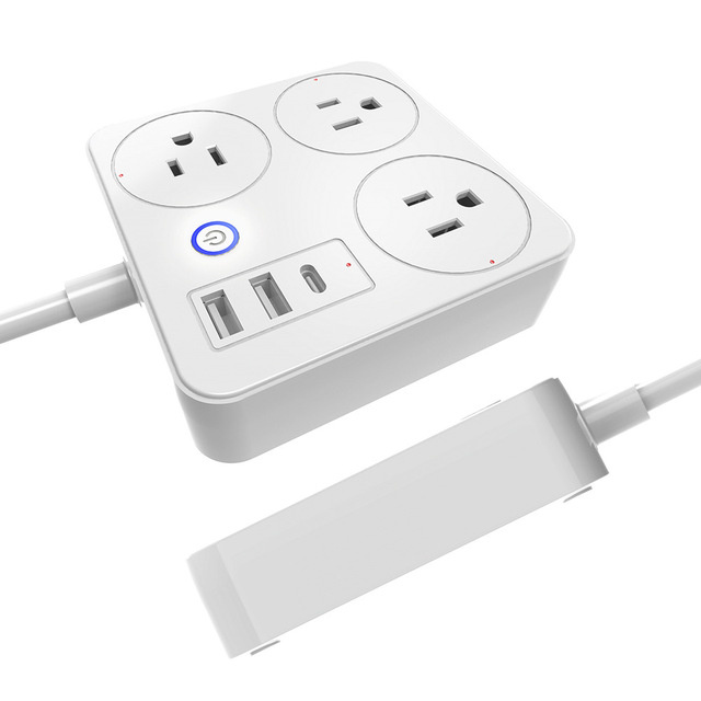 US-standard WiFi Smart Power Strip Tuya Dual USB Type-C Cross-border Socket Phosphorus Copper 1.5m Cable for Home Use Voice