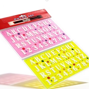 Papelería de Alta Calidad, Regla de Plástico Transparente de 22 cm y 2 Colores con Plantillas de Letras del Alfabeto, Regla de Medición para Estudiantes - Product Image 4