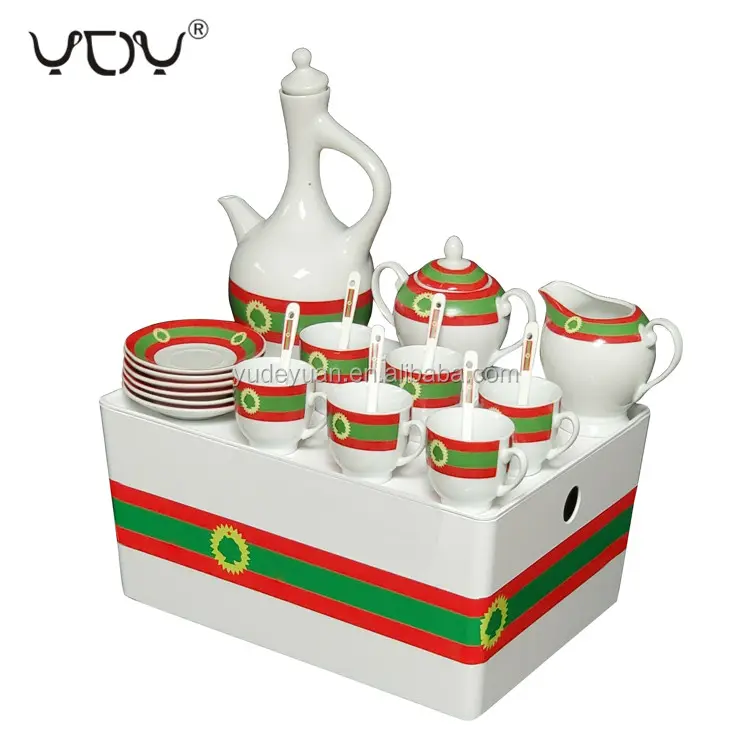 17pcs23pcs porcelaine fine Saba Queen Sheba Design ensemble de tasses à café éthiopiennes