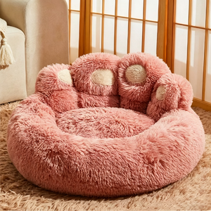 Soft Plush <b>Dog</b> Bed Round Paw Shape Faux Fur Pet Nest Indoor All Seasons Cute Design for <b>Dogs</b> Hand Washable Removable Cover - Product Image 3