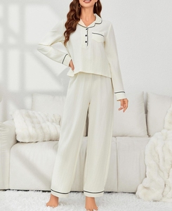 Oem elegante <span class=keywords><strong>pigiama</strong></span> da <span class=keywords><strong>donna</strong></span> in Chiffon lungo personalizzato crêpe Loungewear bordino collo anteriore morbido crêpe Chiffon <span class=keywords><strong>pigiama</strong></span> da <span class=keywords><strong>donna</strong></span> - Product Image 2