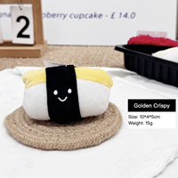 Jouet pour chien japonais et coréen, peluche de simulation de sushi, durable, couineur, motif dessin animé de saumon tempura croustillant doré et d'œufs de saumon, pour usage intérieur