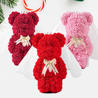 Bestseller Handgefertigter Hochwertiger Hochzeits-Roter-Rosen-Bär Künstliche Blumen Teddybär-Box Valentinstag Weihnachten Anpassbare Farbe
