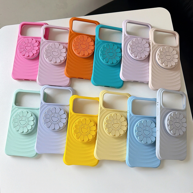 Custom Foldable 3D Sunflower Air Cushion Stand Magnetic Ring Holder Wireless Charge Silicone Mobile Phone Case for 13-18
