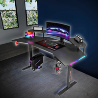 Bureau de jeu ergonomique en métal fini carbone avec éclairage RGB, table réglable en hauteur électriquement pour le bureau à domicile et la salle de jeux