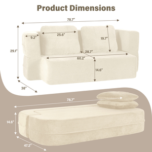 Sofá Cama Convertible Queen de 78 Pulgadas, Modelo Cloud, sin Estructura, con Manta, Tela Scott, Sofá Modular de Dos Plazas, Esponja de Alta Densidad, Sin Necesidad de Ensamblaje - Product Image 2
