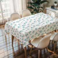 Nappe de table rectangulaire en PVC imprimé motif bleu fleurs, nappe ajustée pour baby shower