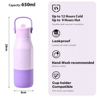 Bouteille d'eau isotherme en acier inoxydable à double paroi, anti-fuite, 650 ml, avec poignée détachable pour sac à dos de randonnée, OEM
