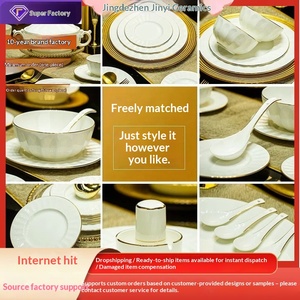 Service de vaisselle en porcelaine fine de Jingdezhen, ensemble de plats en céramique pour la maison, coffret cadeau, assiettes à dîner, vente en gros, personnalisation du LOGO - Product Image 1