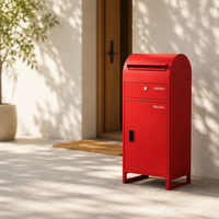 Boîte à colis autoportante en métal rouge avec dessus incurvé, compartiment séparé pour lettres et colis, boîte aux lettres extérieure verrouillable pour villa, maison, OEM ODM