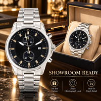 Montre chronographe à quartz pour homme avec logo personnalisé, bracelet en acier inoxydable, aiguilles lumineuses, affichage du calendrier, montre de sport et d'affaires, étanche