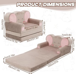 Cute Elephant Convertible 2-in-1 Baby Kids Mini <b>Fold</b> Out Armchair Modular Play Couch Lounger Set <b>Sofa</b> <b>Bed</b> for Playroom & Bedroom - Product Image 2