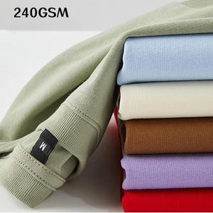 Camiseta personalizable de algodón de verano para hombre <span class=keywords><strong>Blanc</strong></span> tejida 100% transpirable absorbente de sudor cuello redondo hombro caído Ajuste de gran tamaño - Product Image 2