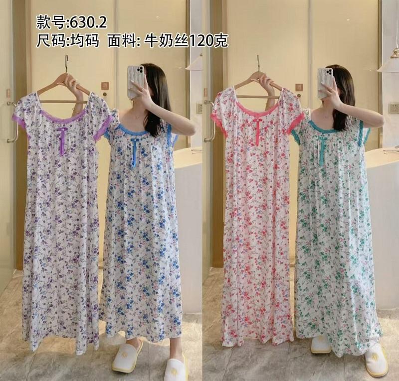 Wholesale Women's Big Size Sleepwear O- Neck Maxi Nightgown Pajamas Large  African Nightdress Floral Print Milk Home Nightwear