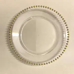 13 Inch Customized Logo Dining Table Europe Rim Beaded Plastic Wedding Decoration Charger Plates