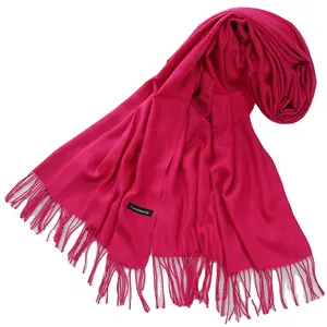 WDD11 Fashion Ladies Fringed Cashmere Shawl Women Autumn Winter Thick Cashmere Brushed Solid Color Scarf