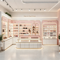 Meubles de magasin de beauté de luxe, présentoirs pour extensions de cheveux, maquillage, éclairage LED rose personnalisé, présentoir de vente au détail, mobilier de boutique de cosmétiques