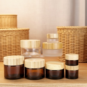 Conteneur cosmétique rond en bambou de luxe premium, rechargeable, vide, pour crème pour les yeux, crème pour le visage, 30g 50g, pot en verre ambré avec couvercles en bambou - Product Image 1